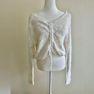 Cottagecore Coastal Loose Knit White Sweater Medium Cotton Blend